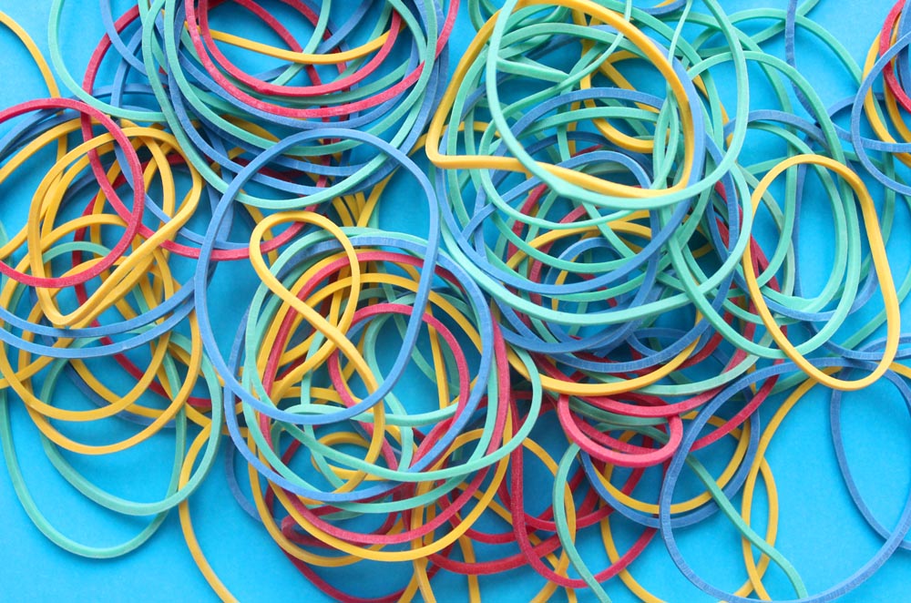 multicolored rubber bands